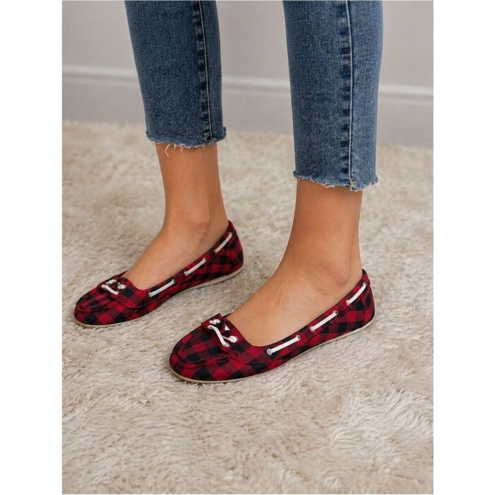 Arizona Jean Company Red and Black Buffalo Plaid Shoes